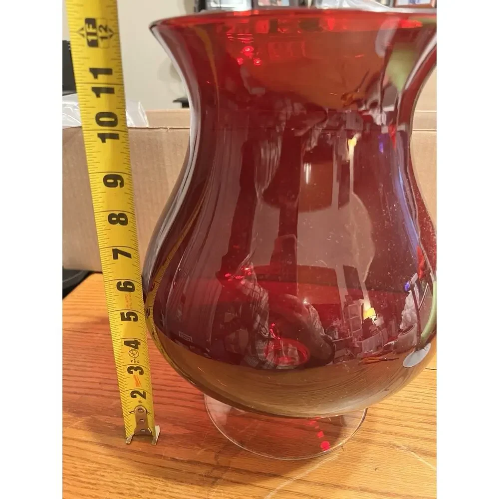Vtg PartyLite P9099 Ruby Red Hurricane Pedestal Glass Candle Holder Vase 12.25